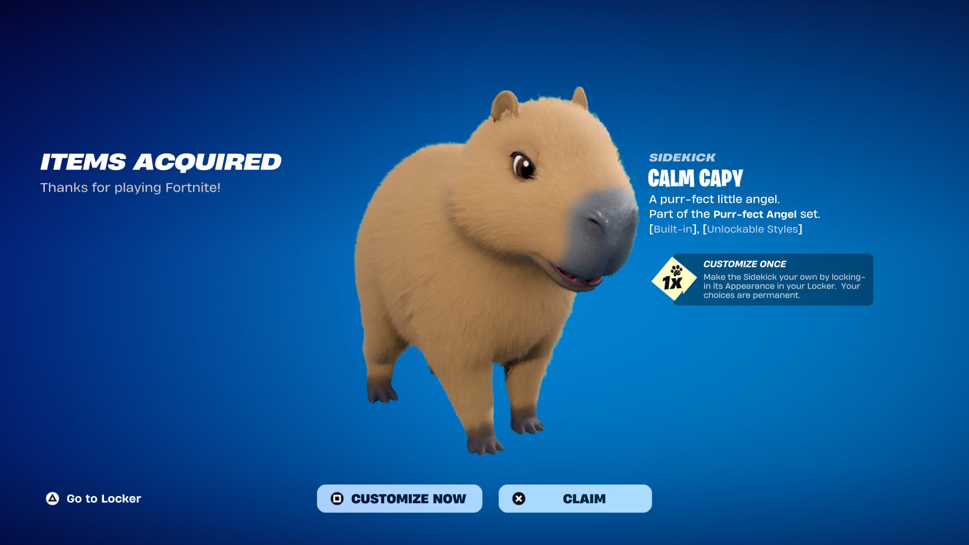 Calm Capy Fortnite sidekick style